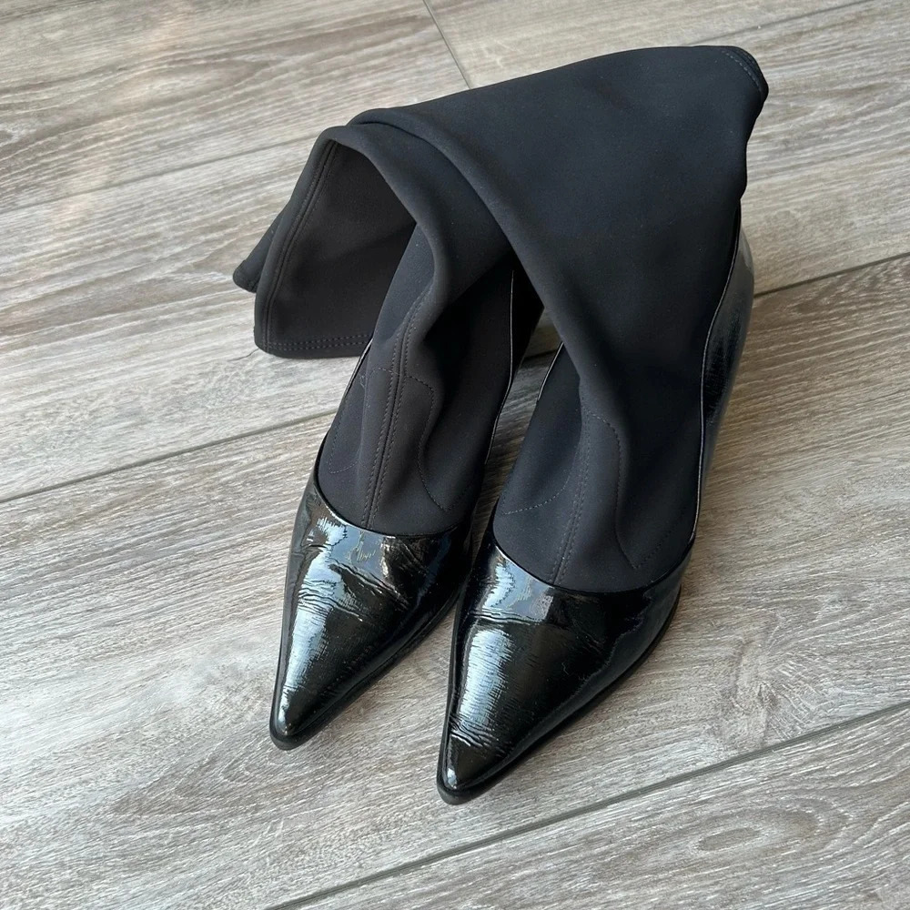France Mode Patent Leather Heeled Sock Boots Made  in France